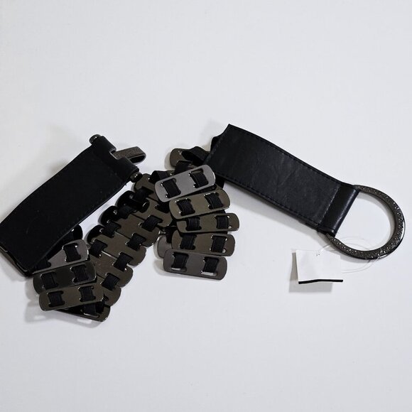 Bruges Belt Womens M/L Black Metal Faux Leather Buckle Stretch Steampunk Hippie - Picture 14 of 15